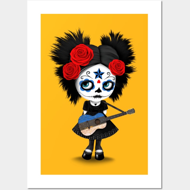 Sugar Skull Girl Playing Estonian Flag Guitar Wall Art by jeffbartels